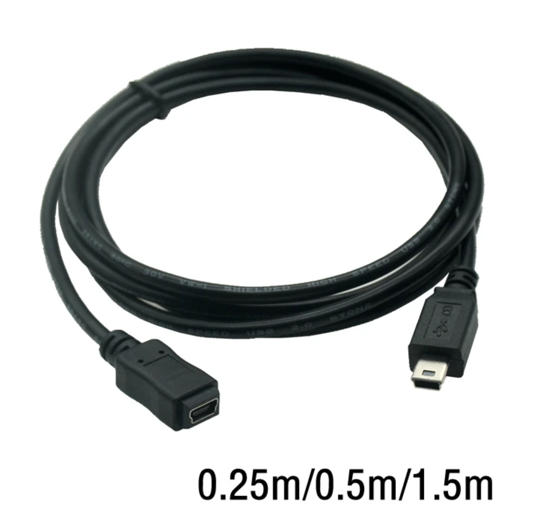 USB 2.0 Mini USB-verlengsnoer Man-vrouw t-poort, Mini 5-pins openbare overdracht Master-gegevensoplaadkabel