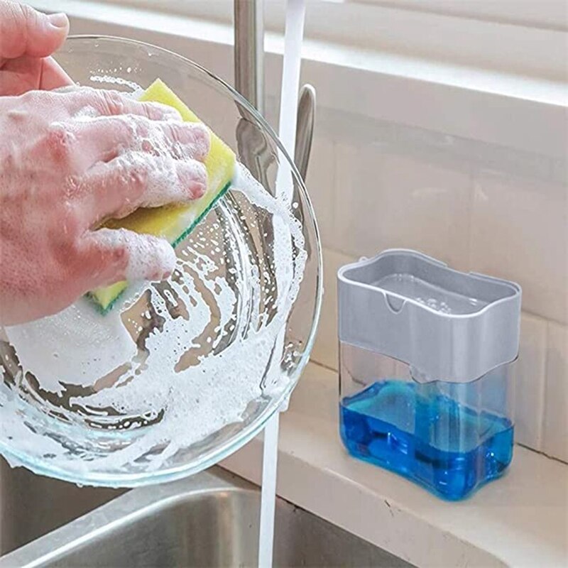 Kitchen Scrubbing Liquid Detergent Dispenser Press-Type Liquid Box Scouring Pad Dish Washing Soap Box