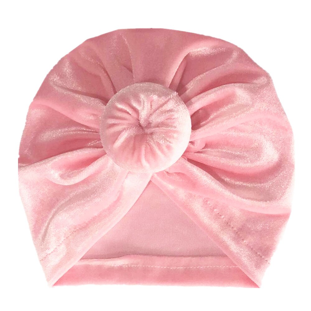 Småbørn piger børn baby fløjl donut hat stor sløjfe hårbånd pandebånd stretch turban knude hoved wrap: Lyserød