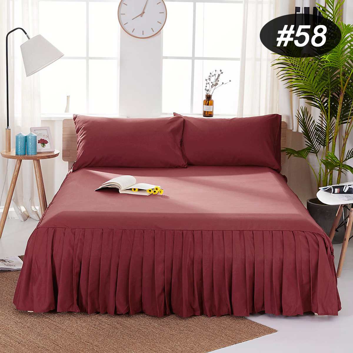 4 Colors 4 Sizes Solid Color Bed Skirt Bed Home Hotel Fitted Sheet Cover Bedspread Pillowcase: Red / Twin