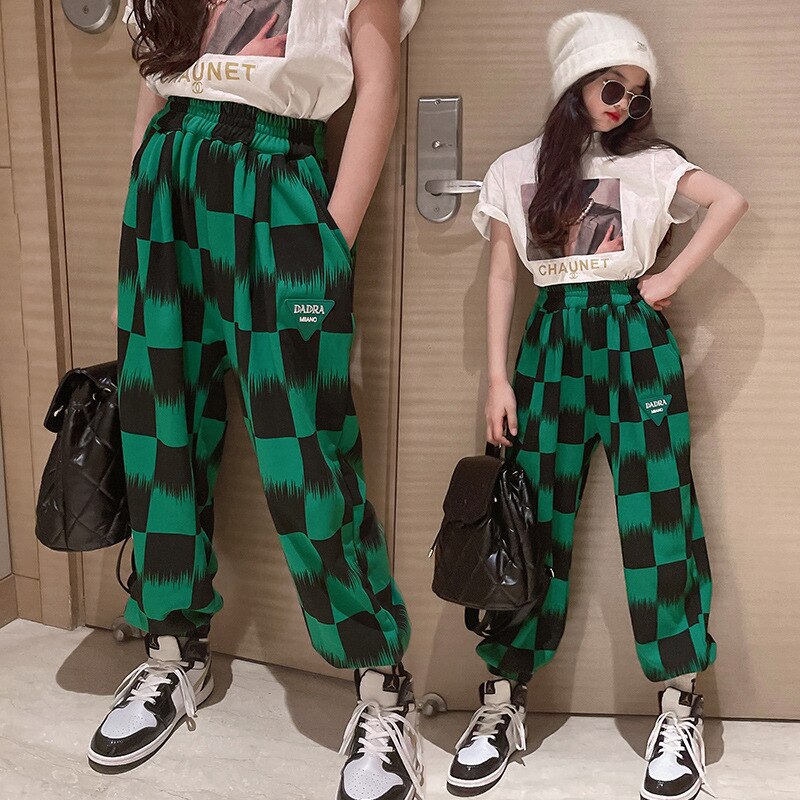 Pantaloni scozzesi per ragazze Outfit 2022 primavera 8 10 anni moda Casual pantaloni per ragazze adolescenti ropa de niña de 12 ol: Green / 12