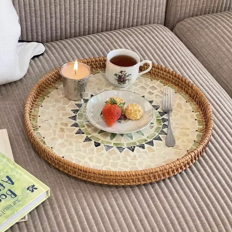 Mesa con bandeja redonda portátil, de ventanal japonés, mesa auxiliar compacta, solución de almacenamiento para sala de estar, mesa con bandeja compacta.