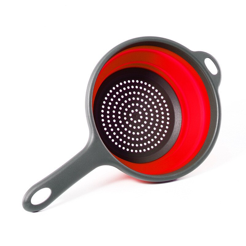 Folding With Handle Silicone Plastic Colander Drain Basket Fruit Vegetable Washing Strainer Drainer Kitchen Accessories: Red