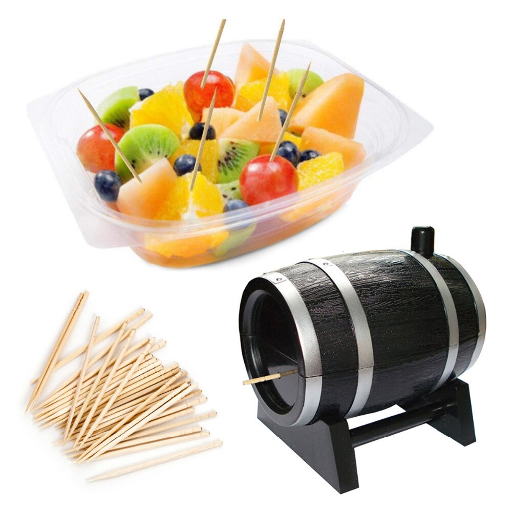 1 PC Automatic Oak Wine Barrel-Shaped Toothpick Holders Plastic Box Container Case For Home Kitchen