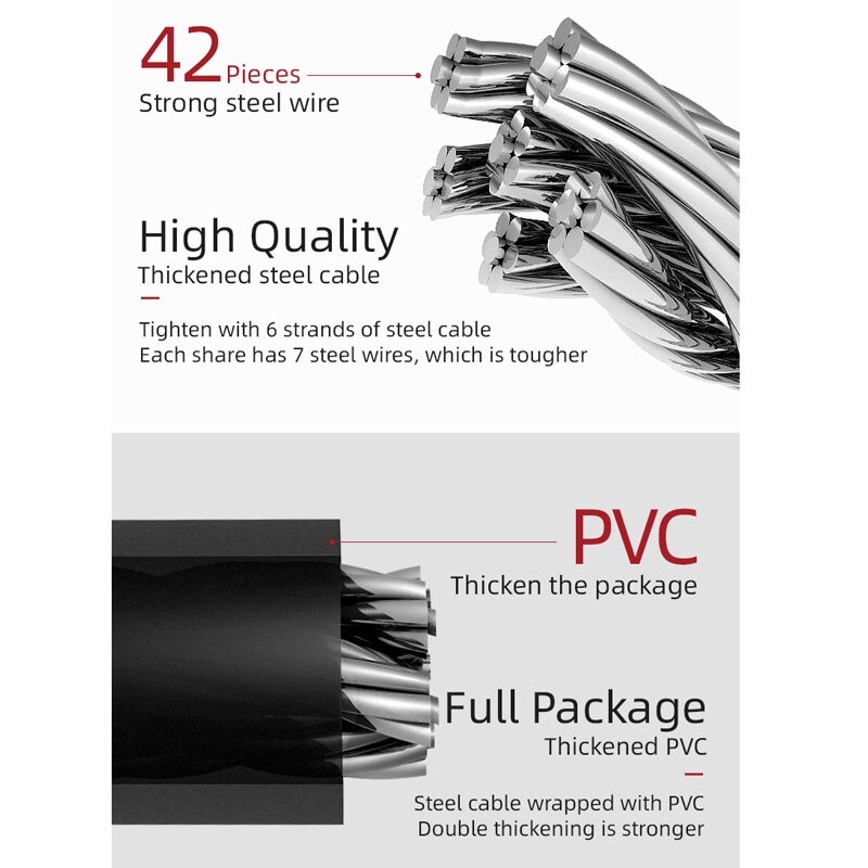 ROCKBROS 87CM Bike Lock Steel Five-digit Code Anti-theft 1.72CM Bold Cable Password Lock PVC Wrapped Lock MTB Road Accessories