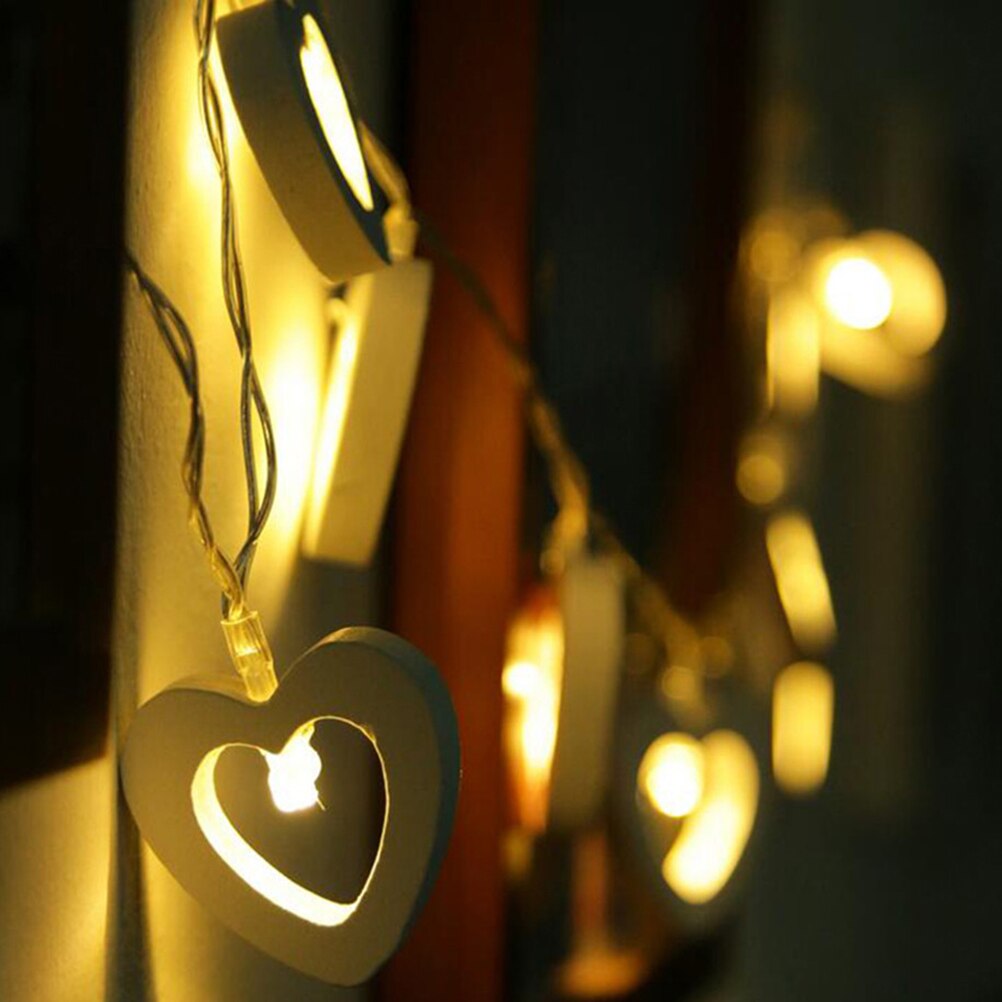 1pc kerstboomtoppers in hartvorm met warmwitte led-lampjes van hout