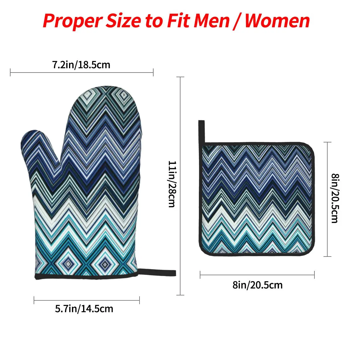 ZigZag Oven Mitts and Pot Holders 4pcs Set for Baking Cooking Non-Slip Heat Resistant Geometric BBQ Kitchen Gloves Potholders