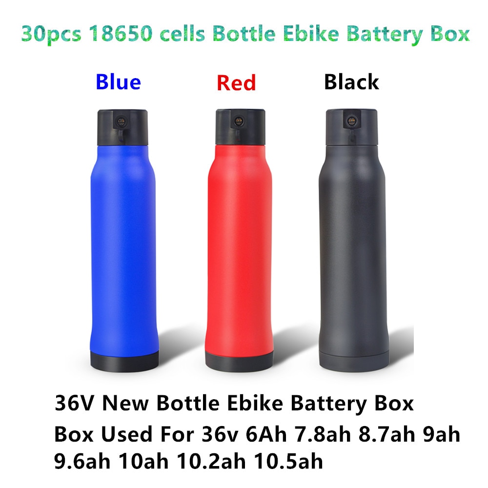 Boîte de batterie pour vélo électrique 36v, 18650 cellules, nouvelle bouteille d&#39;eau, boîtier de batterie pour vélo de ville, noir, rouge, bleu, 30 pièces