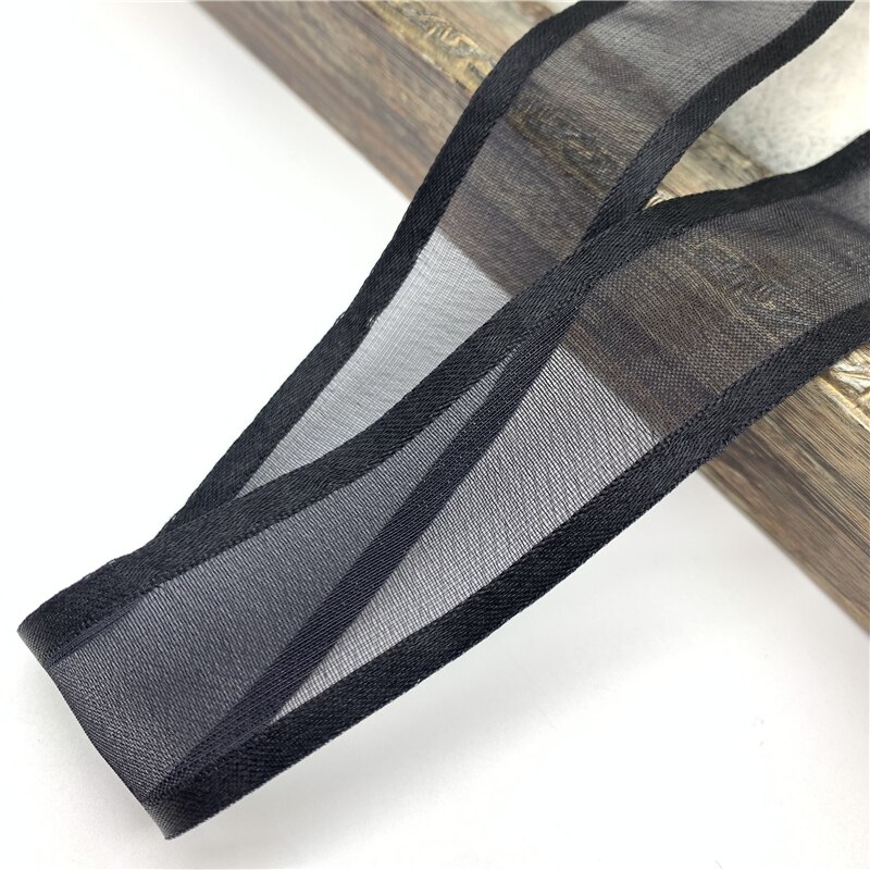Cinta de Organza con borde satinado, cinta blanca y negra de 10/15/20/25/38mm para Lazo, decoración de boda, Navidad, artesanías de envoltura de manualidades hechas a mano