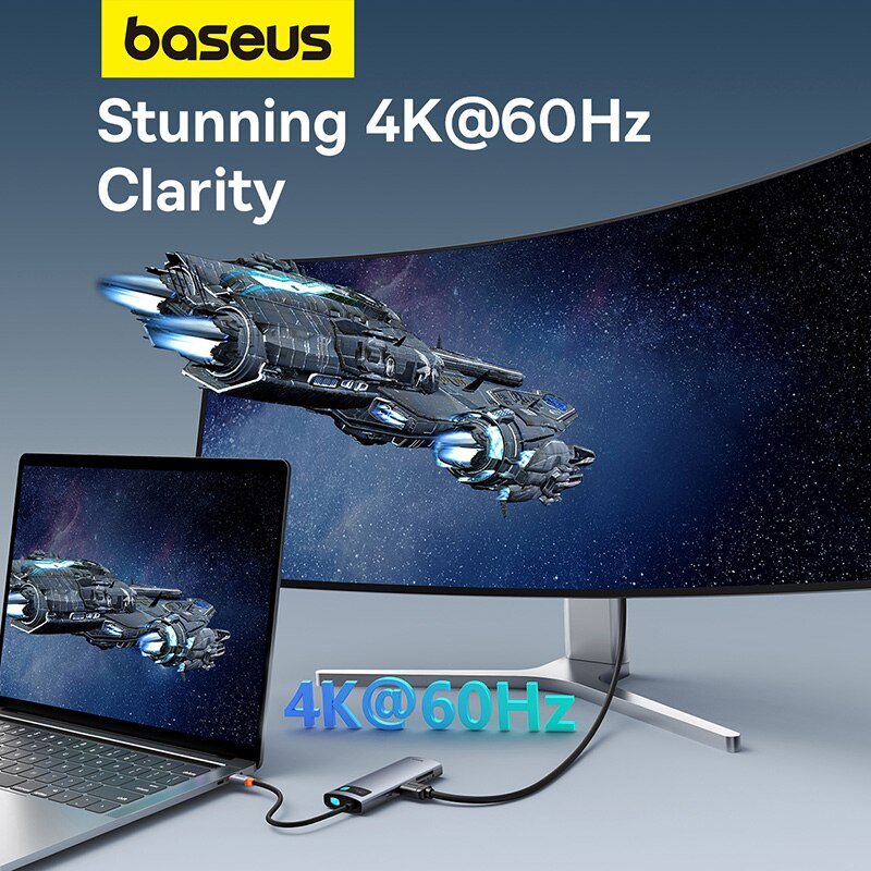 Baseus 7-in-1 Gen 2 USB C HUB 4K @ 60Hz HDMI 3 * USB 3.0 PD 100W Type C poort SD/TF kaartlezer voor Macbook iPad M2 M1 stoomdek