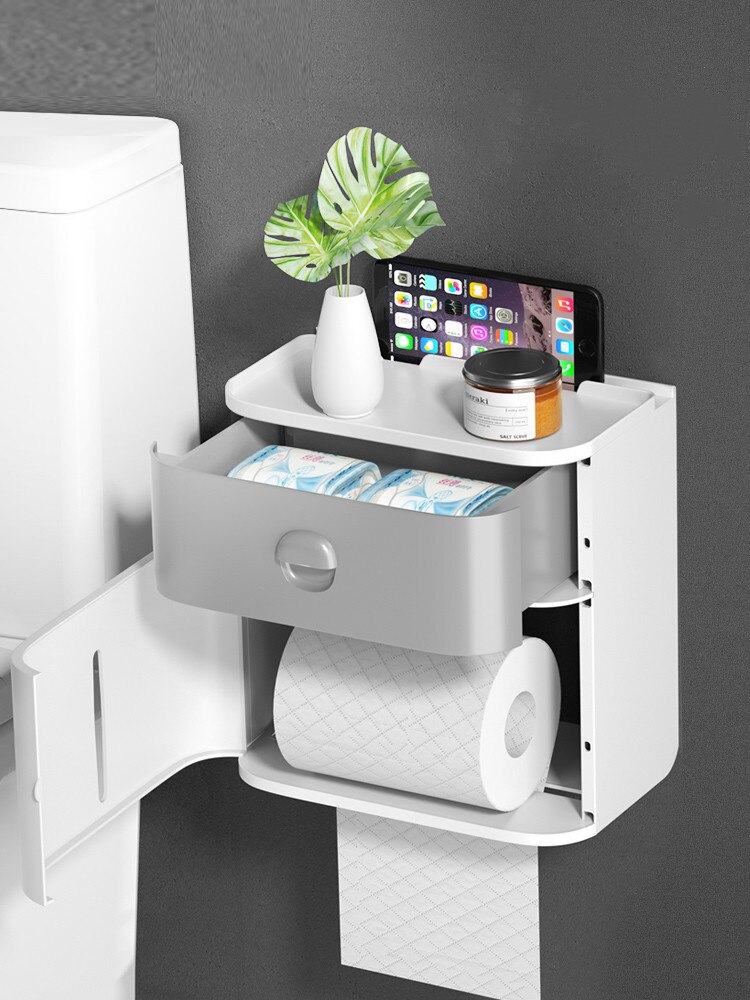Self-Stick Waterproof Wall Toilet Paper Box Toilet Paper Towel Rack Toilet Household Pumping Free Punch Box Home
