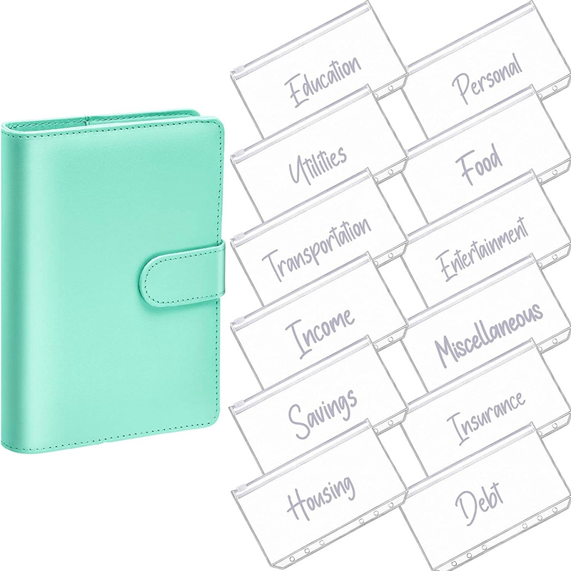 A6 PU Leather Notebook Magnetic Personal Planning Binder with 12 Binder Pockets Binder Zipper Folder for Bill Planner: YELLOW