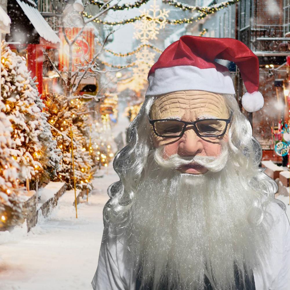 Unisex adult 3 christmas santa claus mask suit natural latex merry christmas face cover hood