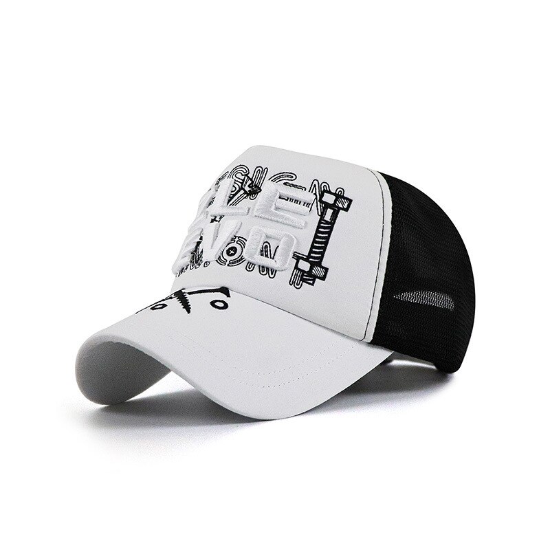 Casquette de camionneur pour hommes, casquette de soleil en polyester de grande taille, de bonne , à la , hip hop punk rock, casquette de baseball en maille, 56-62cm: white