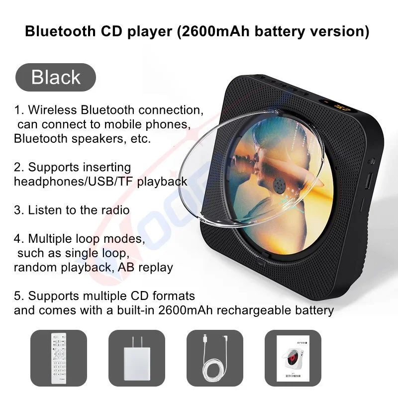 Woopker CD Player KC-718 Portable Multifunction CD VCD Stereo DVD Player Support CD/Bluetooth Speaker/FM Radio/USB Drive: Navy Blue