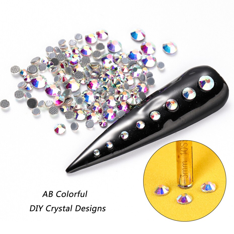 1440pc super glitter krystal ab  ss3-ss20 hotfix rhinsten på negle dekoration fix flad ryg strass nail art sten  le1610
