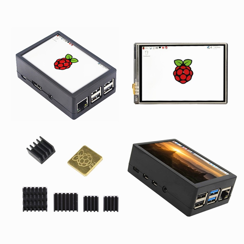 Tela lcd tft de 3.5 polegadas, touch screen + estojo abs + dissipador de calor para raspberry pi 4b 3b + 3b