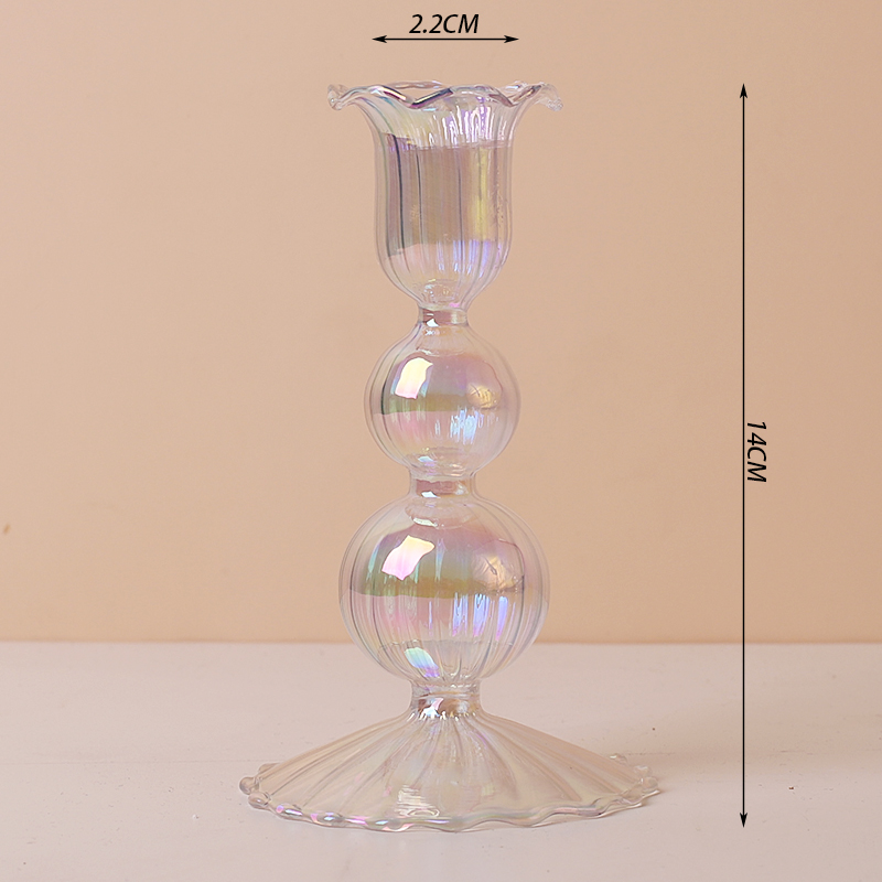 Portavelas iridiscentes, florero nórdico de arcoíris, decoración del hogar, decoración de mesa nórdica, soporte de palo de vela de vidrio para habitación: Rosa
