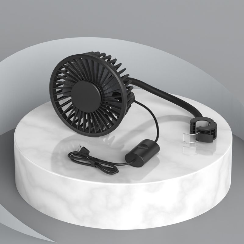 Car Fan 360 Degree Rotating Truck Car Rear Seat Headrest 3 Speed Cooling USB Fan W91F