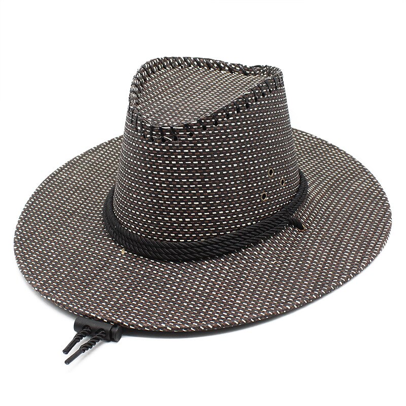 Chapeau de Cowboy pour hommes, casquette d'été, Style décontracté, tissage de paille, visière d'ombre de voyage en plein air 56-58cm, Western 2022, , NZ0041: 7