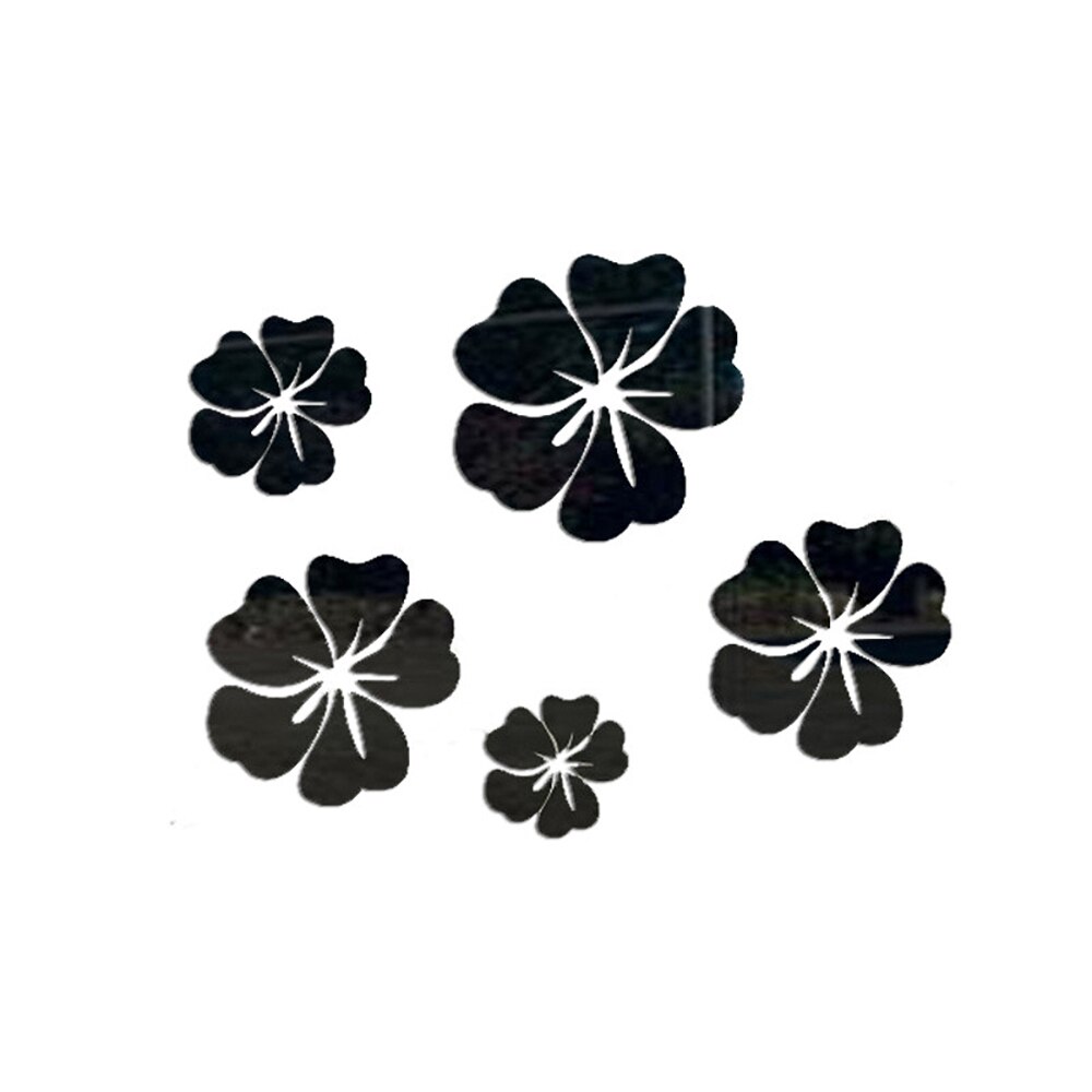 Pegatinas de espejo de flores modernas 3D, decoración de pared DIY, Espejos decorativos creativos para sala de estar, decoración del hogar, extraíbles, 5 tamaños: Negro
