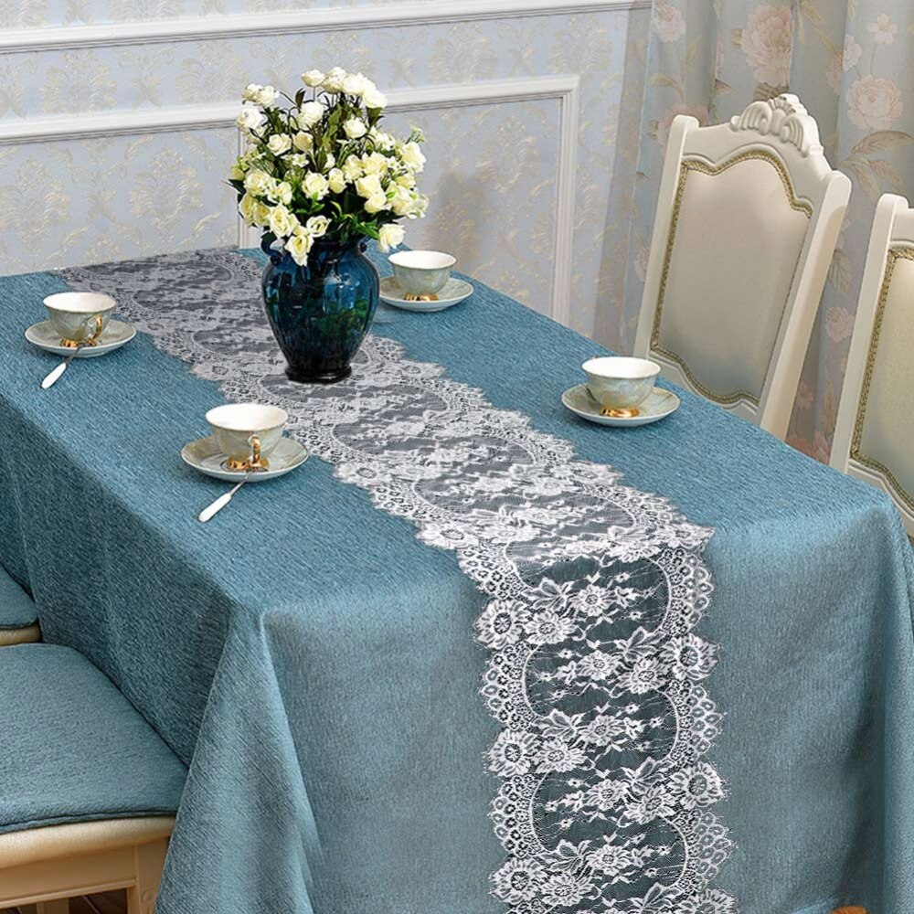OurWarm Boho Wedding Table Decoration 35X300CM Floral Pattern White Lace Table Runner Rustic Chic Wedding Party Supplies