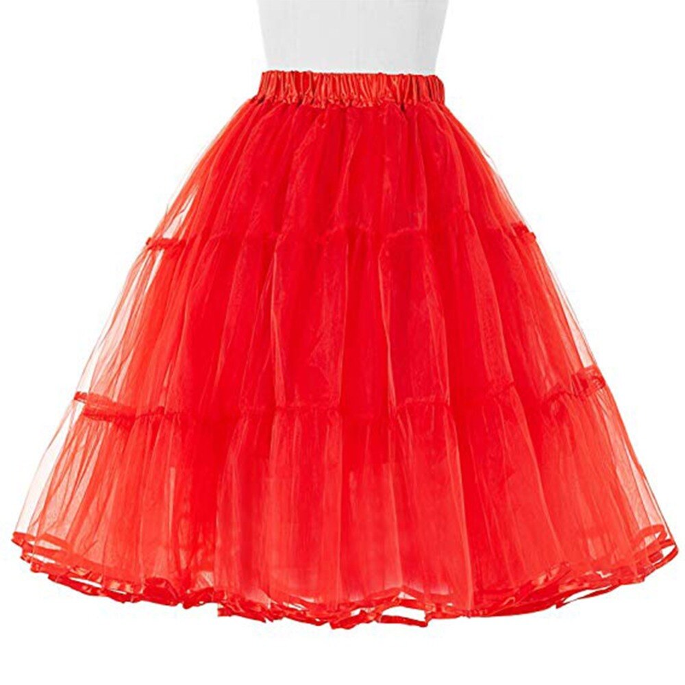 Jupon sous-robe pour femme, longueur 60CM, taille ajustable, pour fête de mariée, été Crinoline, pas de cerceau: Rouge