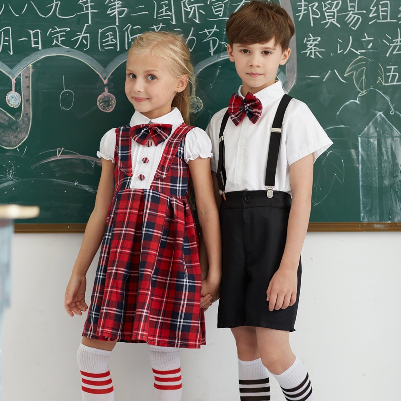 100-170cm Kids Clothing Set Tops+skirt+bow Teenager Girls Plaid Student School Uniform for Children Boys Choir Costumes