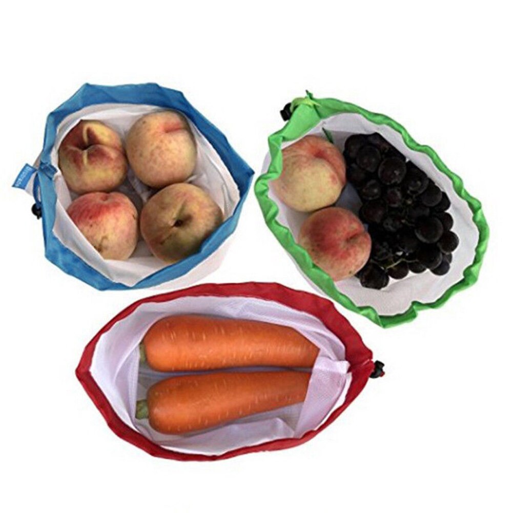 5Pcs Reusable Produce Sacks Bags Grocery Fruit Vegetable Food Mesh Storage Pouch Set