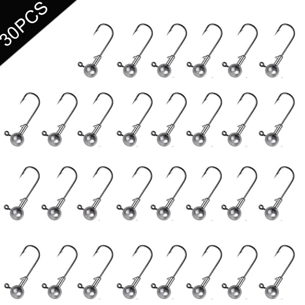 30Pcs Lead jig heads fishing hooks Round Ball Head Crank Jigs fishhook Bass rig worm bait Fishing Tackle