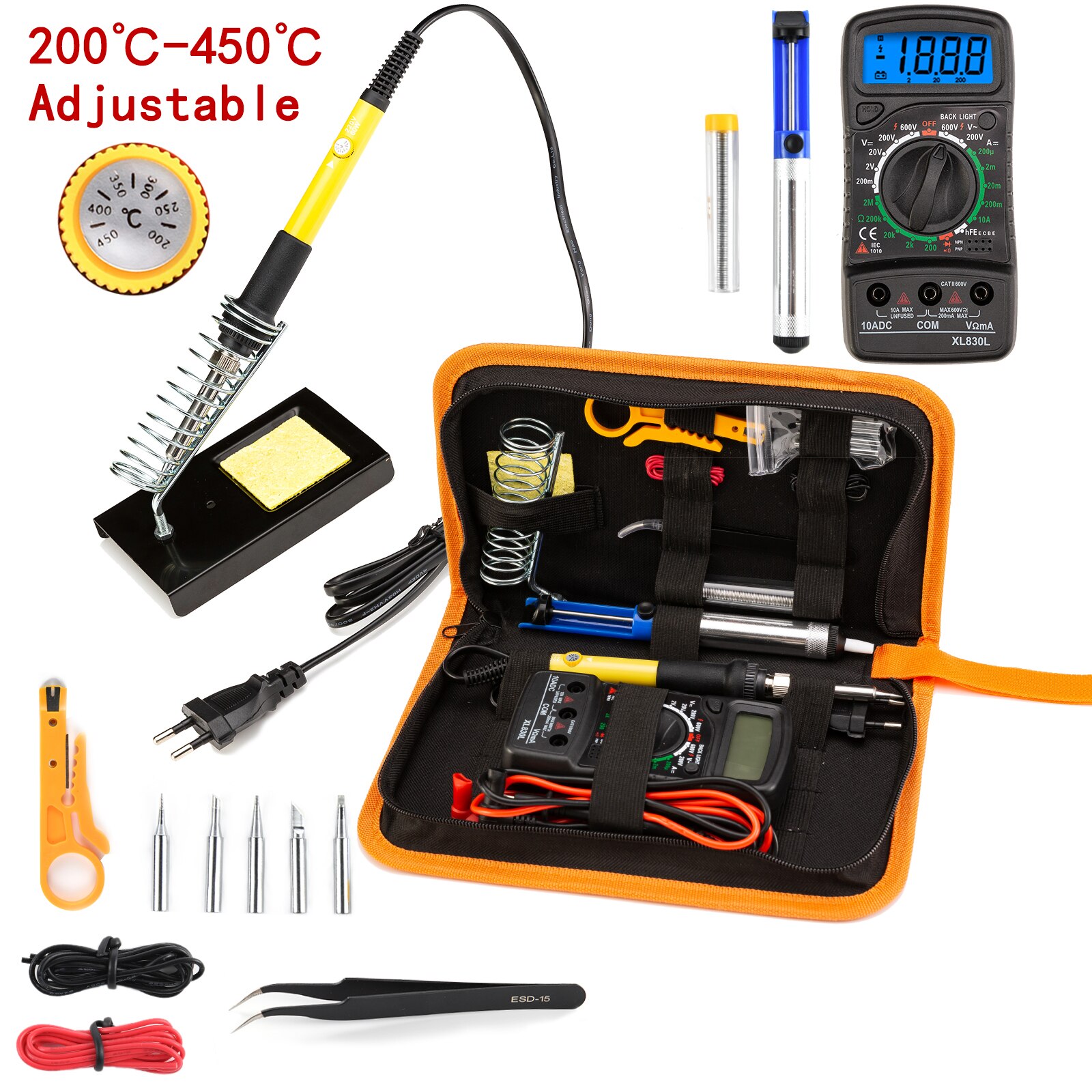 Letme Soldering iron with Digital multimeter kit Adjustable Temperature Auto Ranging AC/DC tester multimetro Welding Tool Kits: Orange / EU