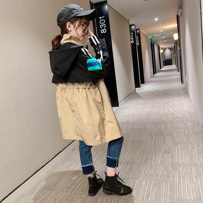 Prochowce dla dziewczyn nastolatek wiatrówka jesień długi, z kapturem płaszcze dla dzieci odzież dla dzieci mody ubrania dla dzieci stroje 8 10 14 lat