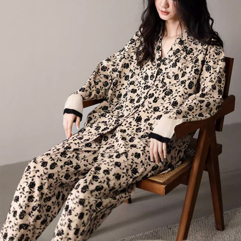 Conjunto de pijama con estampado Floral para mujer, ropa de dormir cómoda de manga larga, informal, a la , para primavera y otoño