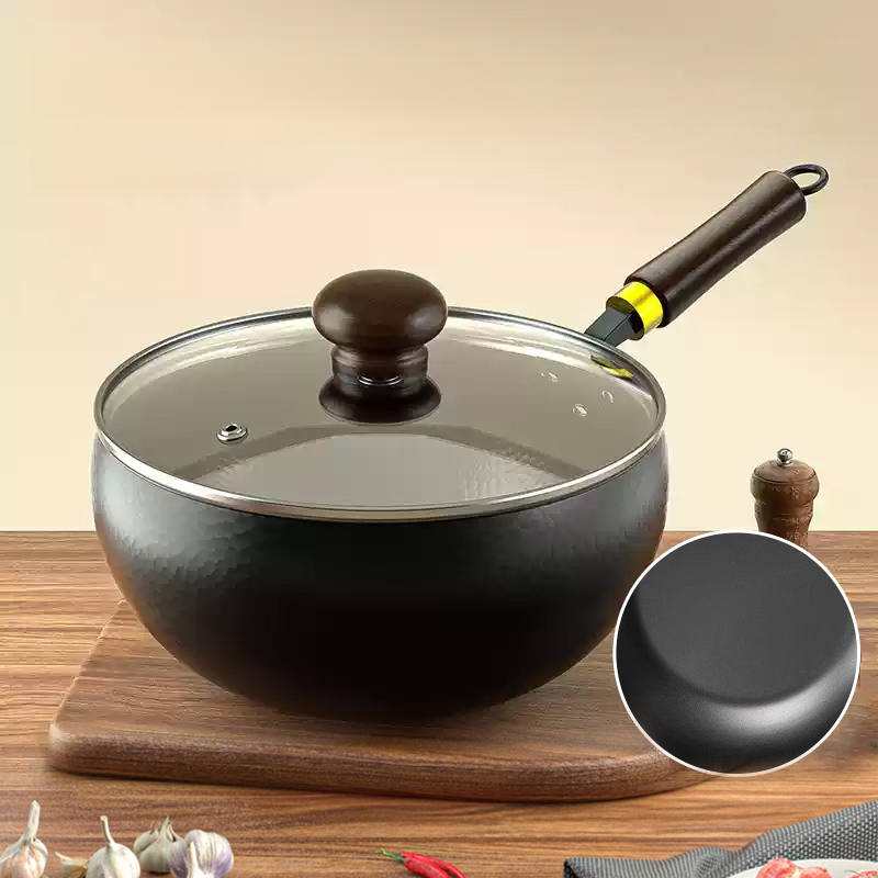 Big Belly Pot Deepened Non-stick Iron Pot Flat Bottom Uncoated Small Frying Pan Iron Pan with Lid Uncoated Frying Pan Big Belly: WHITE