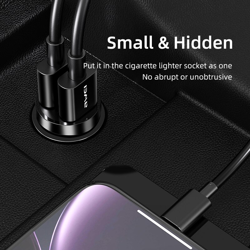 AWEI C-826 12W 2.4A Mini Phone Car Charger Dual USB Fast Charging Chip Protect Phone Battery