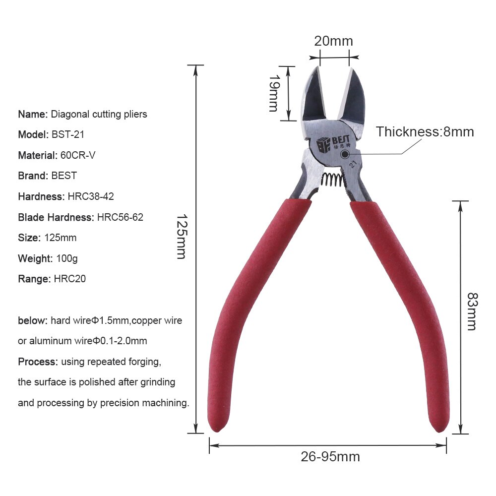 BST-21 Heavy Duty Electrical Wire Cable Cutter Diagonal Cutting Pliers: Default Title