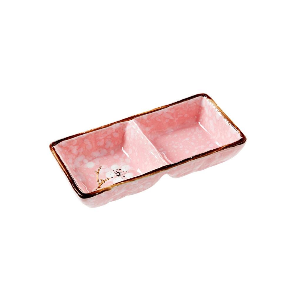 Plato para salsa de soja, plato de cerámica, platos laterales, condimentos, platillo, plato de mantequilla, bandeja, vajilla de cocina, plato de servicio de 2 rejillas: Pink
