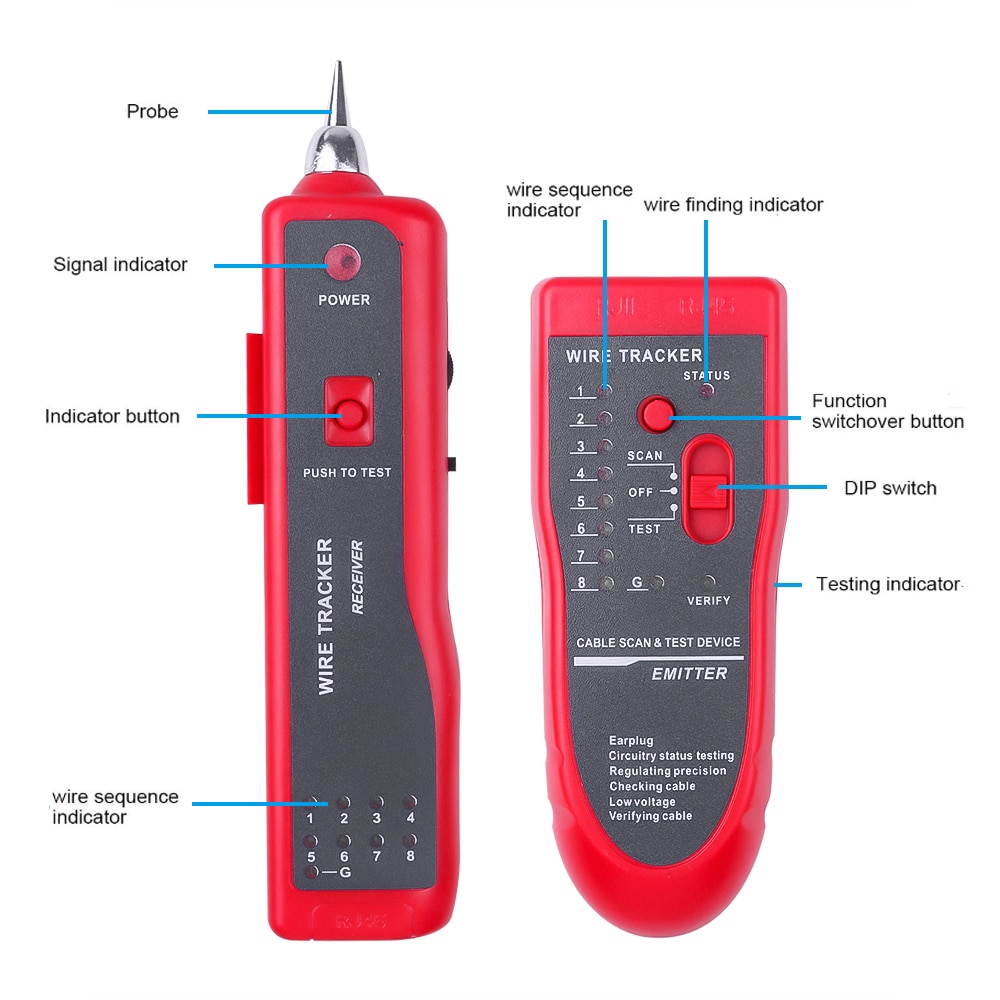 kebidumei For RJ11 RJ45 Cat5 Cat6 Telephone Wire Tracker Tracer Toner Ethernet LAN Network Cable Tester Detector Line Finder