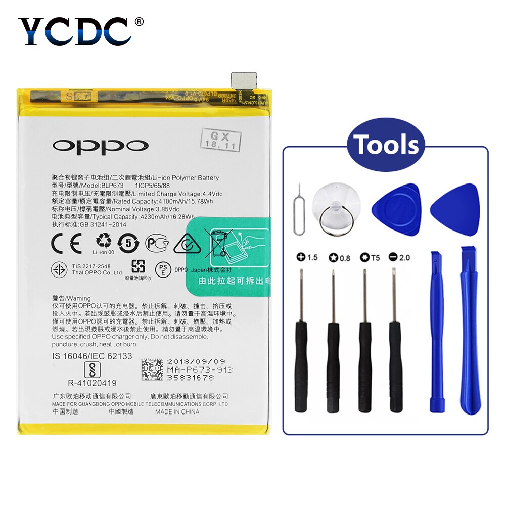 BLP673 4230mAh Li-ion Batteries 87.3x64.1x4.2mm Phone Bateria Replacement With Cellphone Opening Tools Set For OPPO A5