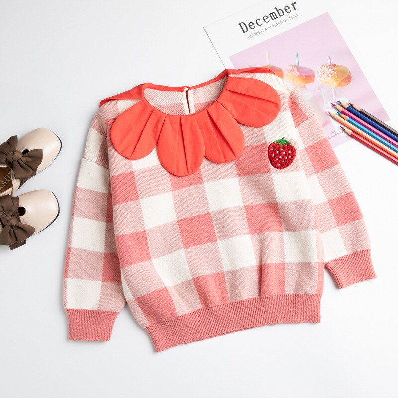 herfst en winter baby bloemblaadje kraag plaid aardbei trui