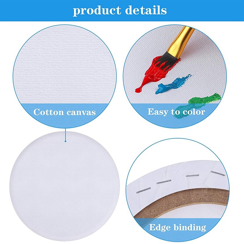 Lienzo redondo preestirado, tablones de lona imprimados para pintar, lienzo de artista , paquete de 4 Uds.