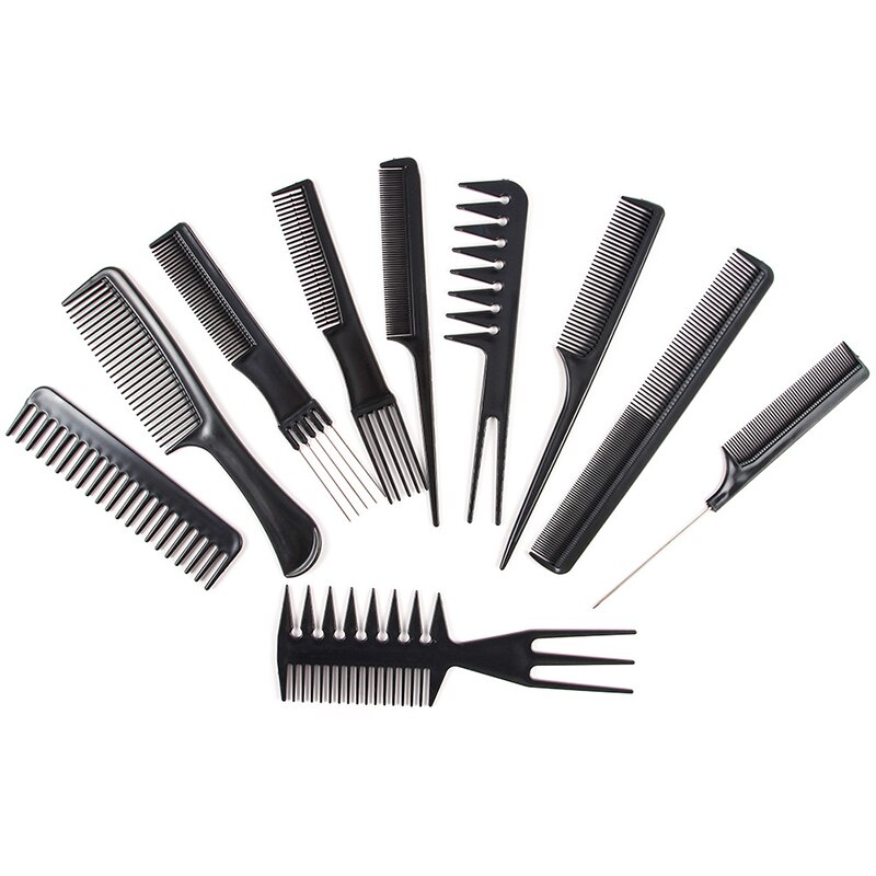 Juego de Peine de peluquería 10 piezas Kit de cepillo de pelo antiestático peluquería estilista herramientas para todos los peinados
