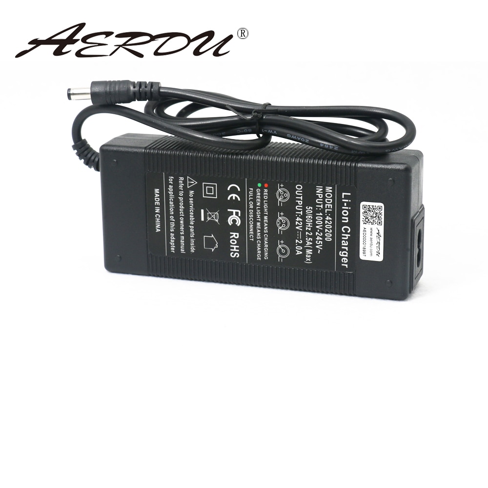 AERDU Lithium-ion Battery Charger - 42V 2A 100-240V AC DC Power Adapter - Fast Charging