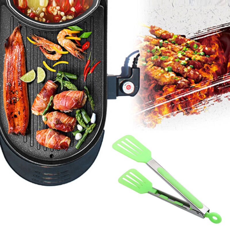 3 couleurs BBQ outils 9 pouces BBQ pinces Silicone caoutchouc poignée cuisine viande pince Barbecue pince acier inoxydable alimentaire pinces