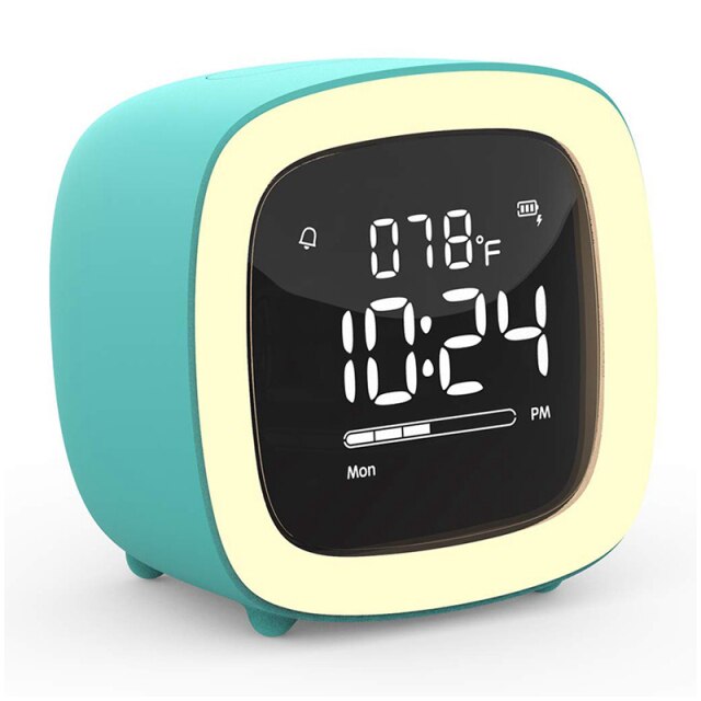 Cartoon Alarm Clocks Cute Tv Pet Kids Clock Multifunctional Digital Led Night Wake Up Light Table Clock Temperature Display: blue