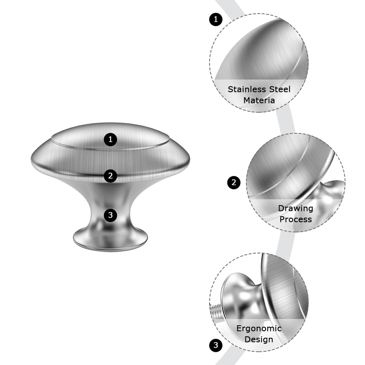 Cabinet Knobs Handle Stainless Steel Drawer Handle Furniture Door Dresser Kitchen Bathroom Hardware Accessory