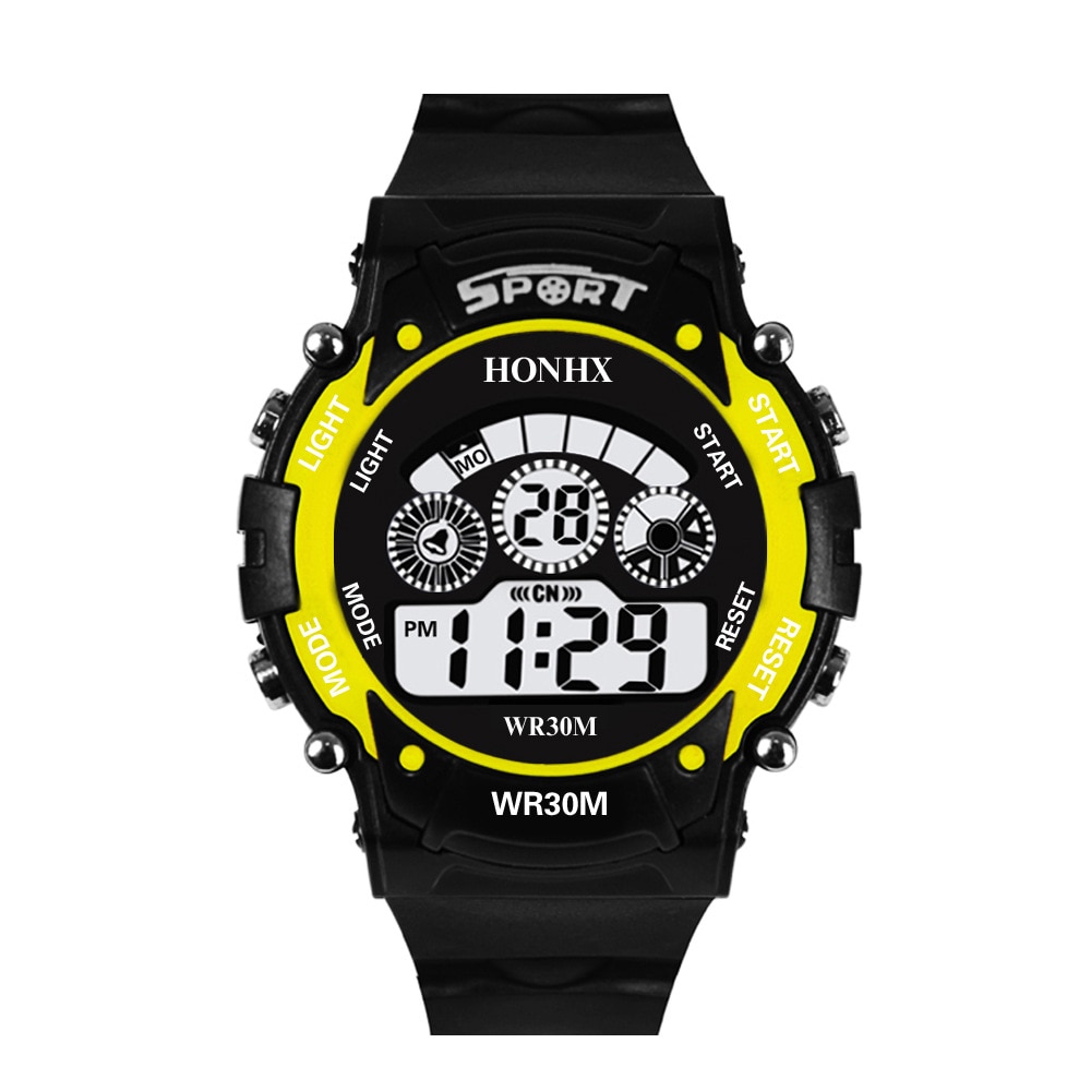 Udendørs sport digitale ure multifunktion herre elektronisk ur vandtæt alarm led display ur gult armbåndsur herre