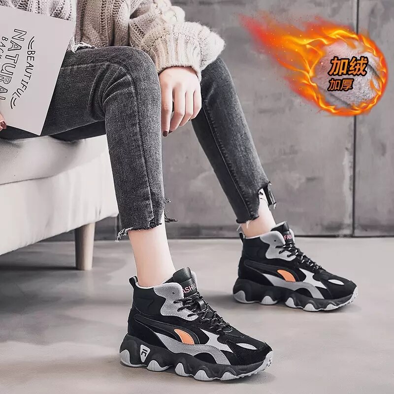 2020 platforma zimowa trampki damskie komfort na świeżym powietrzu buty bawełniane buty do tenisa Plus aksamitne ciepłe buty rekreacyjne zapatos mujer: black / 7