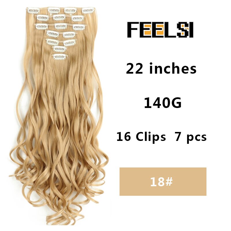 16 Clips In Hair Extension Body Wave 22"Invisible hair extension clip For Women Synthetic Hair Extensions Brown black Gold Color: T27/30/4