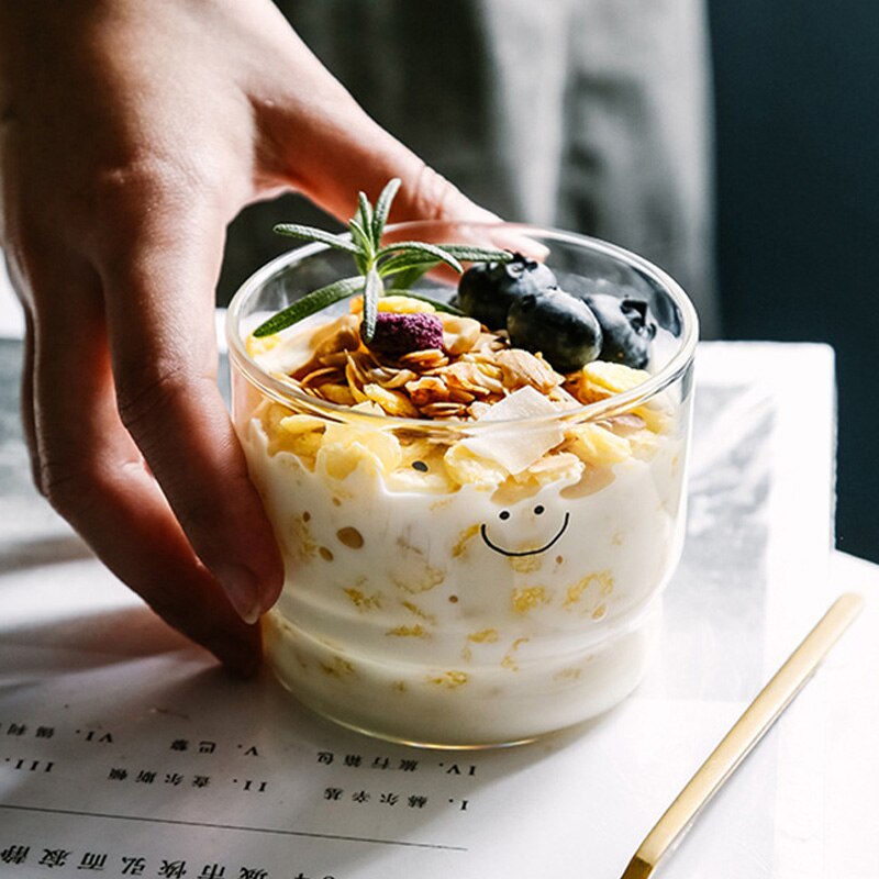 2PCSX300ML Handmade Pyrex transparent Milk Cup Yogurt Cup can be Folded into Transparent Baked Pudding Water glass Cup